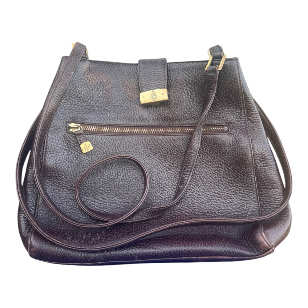 Mark Cross Leather Cross Body Satchel Dark Brown Pebble Leather & Brass Details